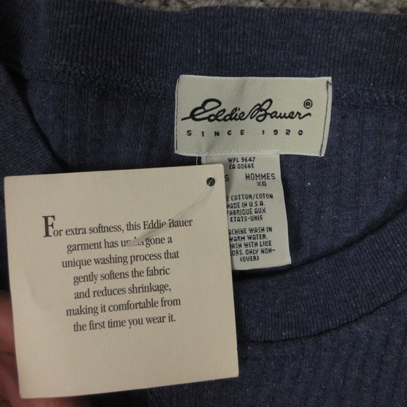 Vintage Eddie Bauer Sweater Mens XL Blue Short Sleeve Ringer Tee Knit Henley NEW - Picture 4 of 8